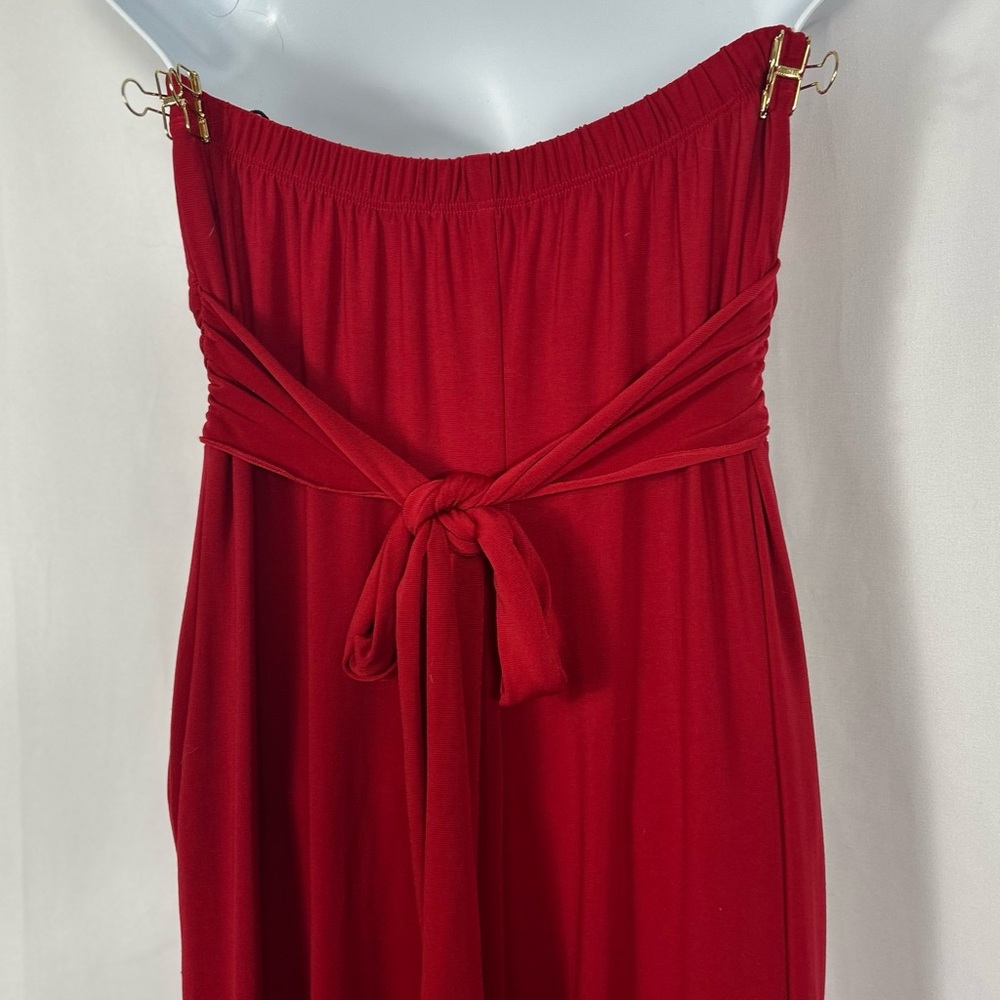 Wishes Wishes Wishes Red knit Strapless Jumpsuit pockets L - Picture 6 of 10